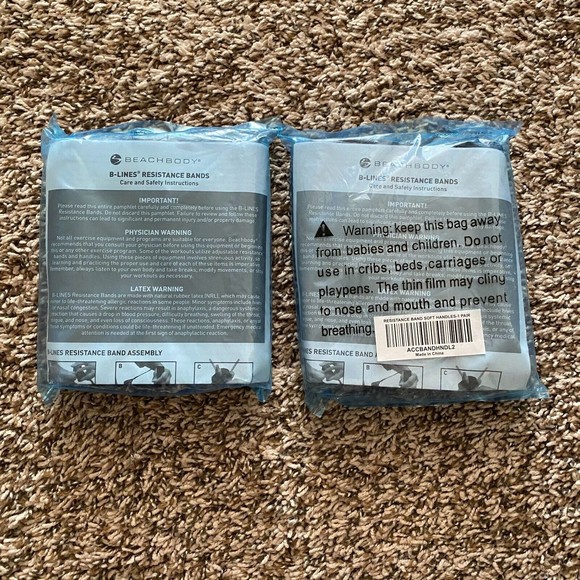 BeachBody B-Lines Resistance Band Soft Handles Black Lot of 2 Pairs - Picture 2 of 2